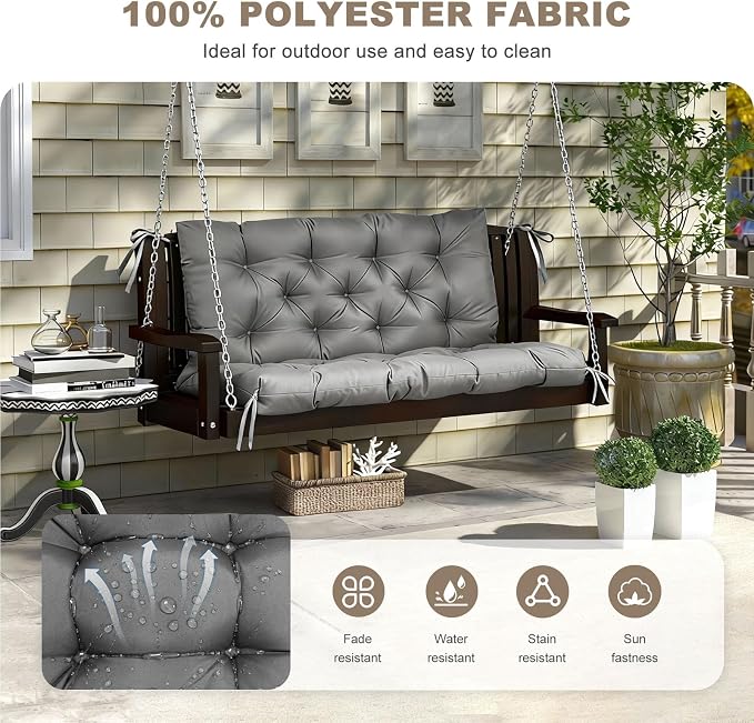 Porch Swing Cushion with Backrest,Waterproof Bench Cushion for Outdoor Furniture,2-3 Seater Replacement Thickened Swing Cushion with Ties,Patio,Outdoor,Backyard and Garden (Dark Gray,60x40)