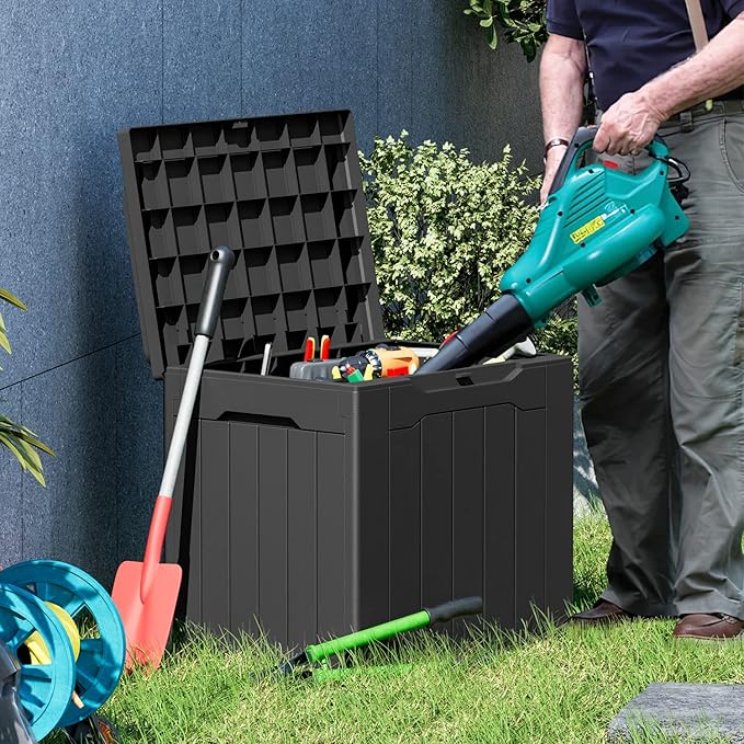 Greesum 31 Gallon Resin Deck Box Large Outdoor Storage for Patio Furniture, Garden Tools, Pool Supplies, Weatherproof and UV Resistant, Lockable, Dark Black & Master Lock Combination Padlock, 1, Black