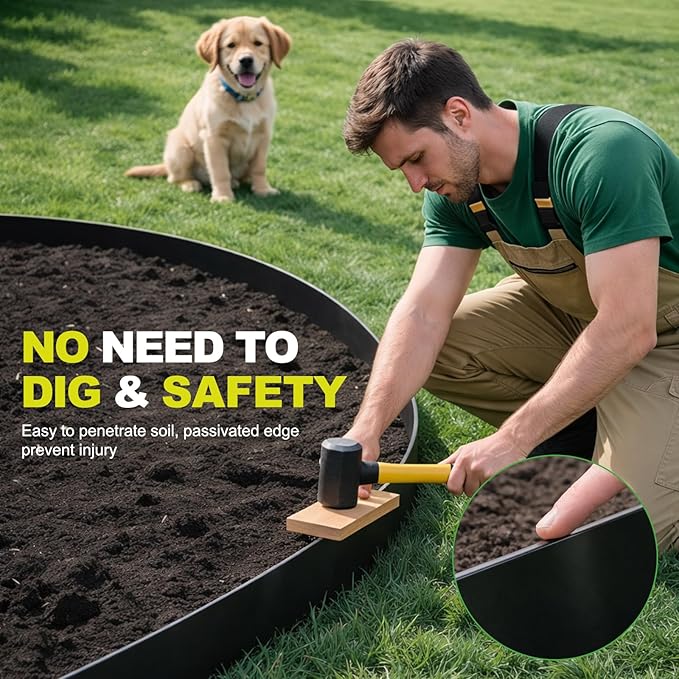 4-Pack Metal Landscape Edging (13ft Total), 40" x 6.5" Steel Garden Edging Border w/ 4 Stakes, Rustproof Hammer-in Edging for Landscaping, Lawn, Yard, Tree Rings, Flower Beds