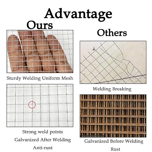 12IN x 10FT Hardware Cloth 1/4 inch Chicken Wire Fencing 23Ga, Hot Dipped Galvanized After Welding Garden Plant Supports Welded Metal Chicken Wire Fence, Poultry Animal Netting Cage Screen