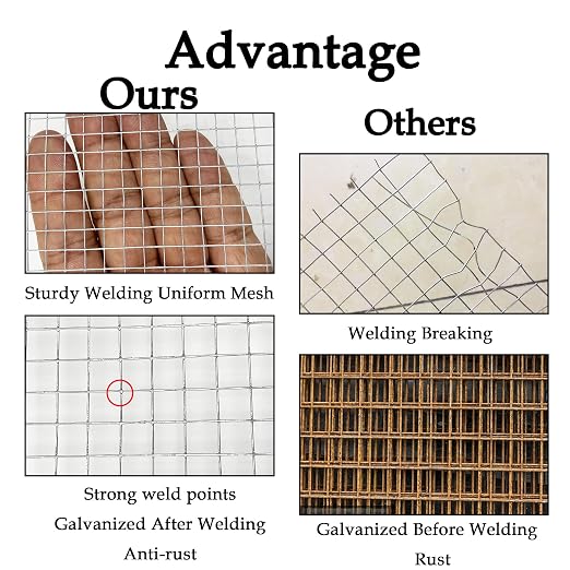 Hardware Cloth 1/4 inch 16inx10ft Galvanized After Welding 23 Gauge,Wire Cloth Wire Mesh Roll Chicken Wire Fence Mesh Roll for Chicken Pen/Coop Fences, Garden Fences,Screen Mesh,Poultry Netting Cage