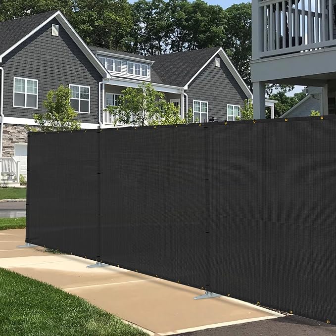 E&K 5'x144' Outdoor Privacy Screen Fence Panel Freestanding Backyard Patio Privacy Pool Fencing Temporary Garden Dog Fence with Iron Poles and Rails (Black)