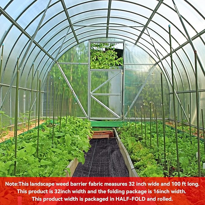 32inchx100ft Weed Barrier Landscape Fabric Heavy Duty, Weed Block Gardening Ground Cover Mat, Weed Control Garden Cloth, Woven Geotextile Fabric for Underlayment, Commercial Driveway Fabric