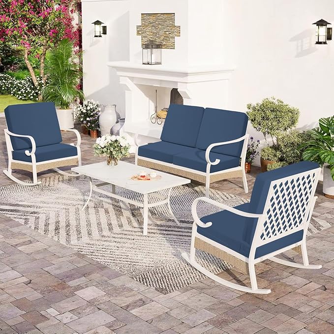 Deep Seat Patio Cushions Set, 22x22 Inch Waterproof & Fade Resistant Outdoor Chair Cushions, Thick Padded Replacement Sofa Cushions for Garden Yard Furniture