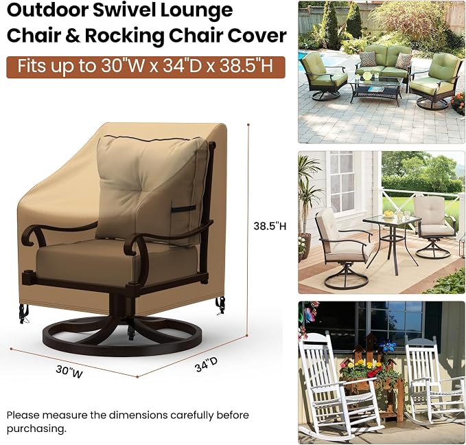Mrrihand Patio Chair Covers, 2 Pack Outdoor Swivel Lounge Chair Cover, Heavy Duty Patio Rocking Chair Covers, Patio Furniture Covers Waterproof, 30" W×34" D×38.5" H, Brown