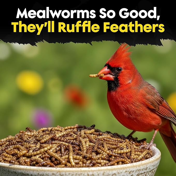 Dried Mealworms for Wild Birds - Crunchy Meal Worms for Wild Birds - High Protein Dried Mealworms for Bluebirds, Cardinals & Woodpeckers - Premium Backyard Bird Treat - All Natural Bird Food (5lbs)