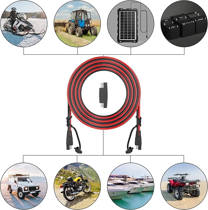 OYMSAE 12Feet SAE to SAE Extension Cable Quick Disconnect Connector 16AWG, for Automotive Solar Panel Extension Cable Plug(12FT(16AWG)) Pack of 4