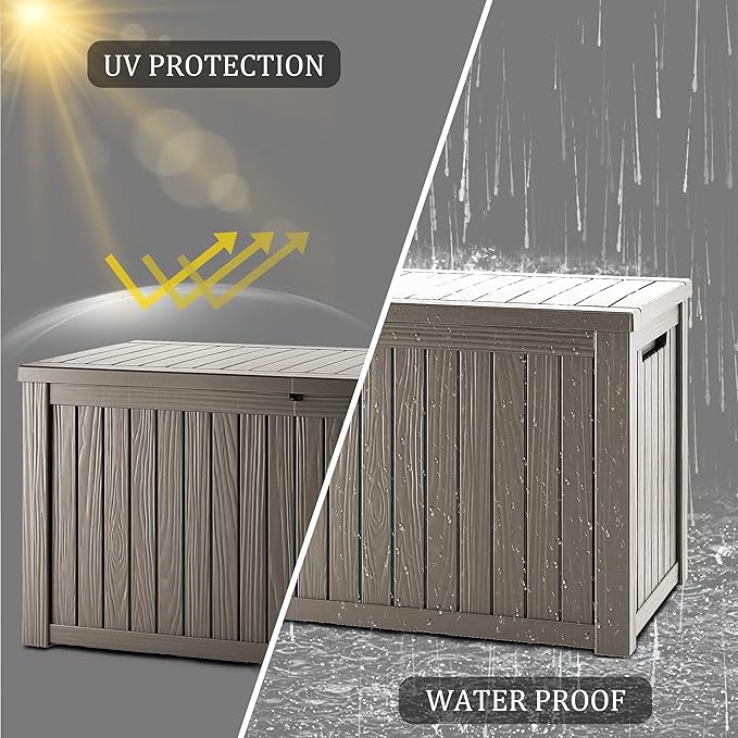 Outdoor Storage Box 275GAL Waterproof Resin Deck Box,Pool Accessories Supplies，UV-Resistant Lockable Package Delivery Bin for Garden Tools,Large Patio Outside Cushions,Chest,Furniture,Grey