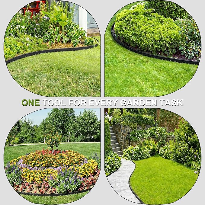 Landscape Edging 66FT,4IN High Garden Edging Borders,Lawn Edging Kit with 100 Spikes, Plastic Fence Edge DIY for Yard, Tree, Flowerbeds, Landscaping, Grass -Black ﻿