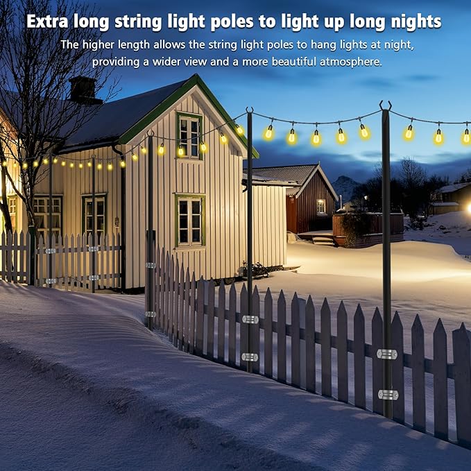 NUERPO 6 Pack String Light Poles,Metal Poles for Hanging Outdoor Light Strings,6 Pack 10 FT Light Poles Stand for Outside Garden,Patio,Wedding,Backyard,Deck,Party