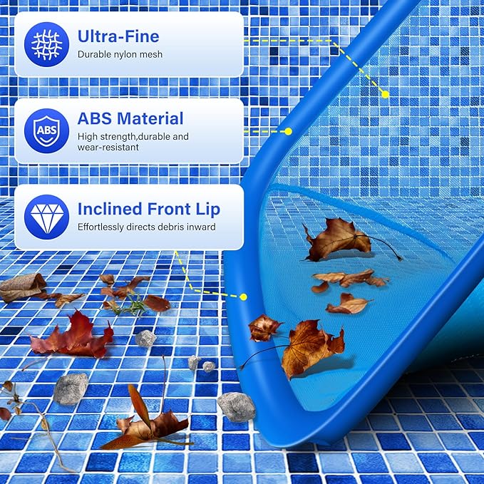 Swimming Pool Cleaning Kit Including 12.5 in Pool Brush Head,Ultra Fine Mesh Pool Leaf Skimmer Net with 76.5 in Aluminum Pole for Remove Debris and Dirt