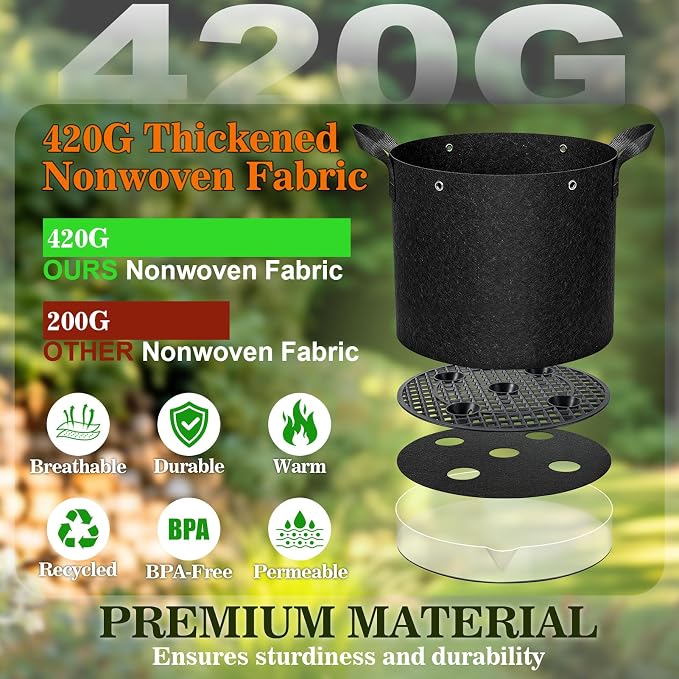 5 Pack 7 Gallon Self-Watering Grow Bags, Thick Nonwoven Fabric Pots with Support Rings and Reinforced Handles, Self-Watering Planter with Bottom Reservoir for Tomatoes Peppers Potatoes and Vegetables