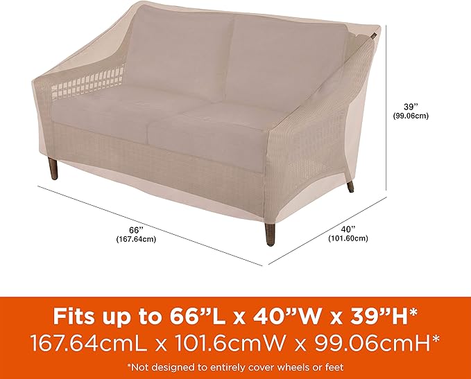 Modern Leisure Chalet Patio Loveseat Cover - Weather-Resistant Fabric - Outdoor Furniture Protection Perfect for Patio, Deck, and Porch - 66" L x 40" W x 39" H - Beige - 1-Pack