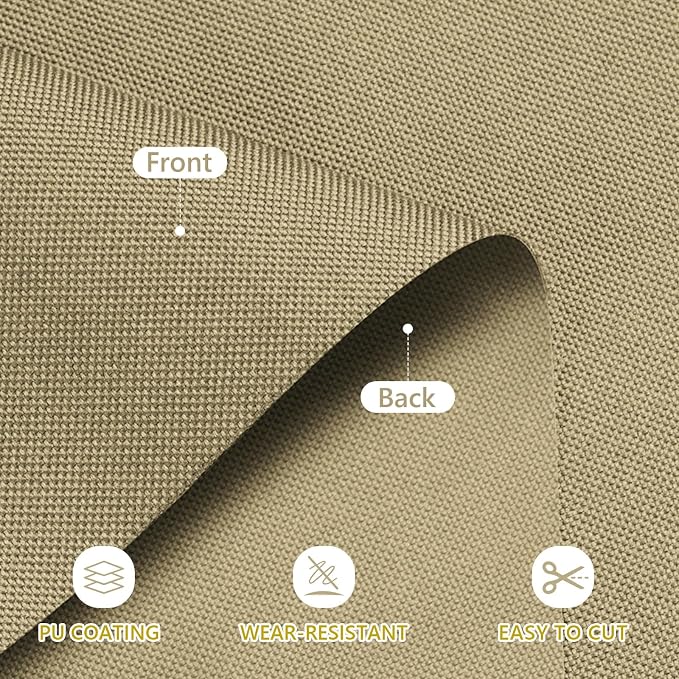 Waterproof Canvas Fabric by The Yard 58inch 600D Upholstery Material Polyester Fabric Outdoor Water Resistant Fabric for Sewing Chair Patio Cushion Purse Bag Interior, Pre Cut 1 Yard Khaki