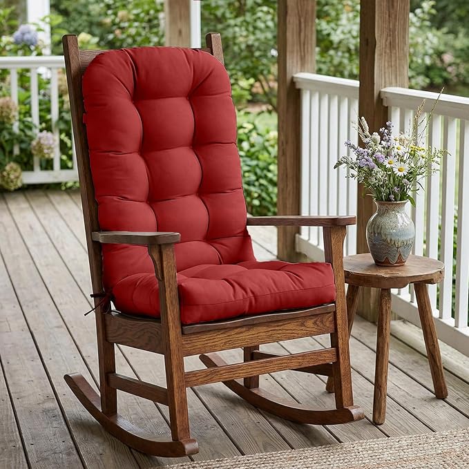 COOS BAY High Back Adirondack Chair Cushions for Outdoor Furniture, 49x20x5 in Water-Resistant Thick Tufted Patio Chair Cushions with Secure Straps, Set of 2, Red