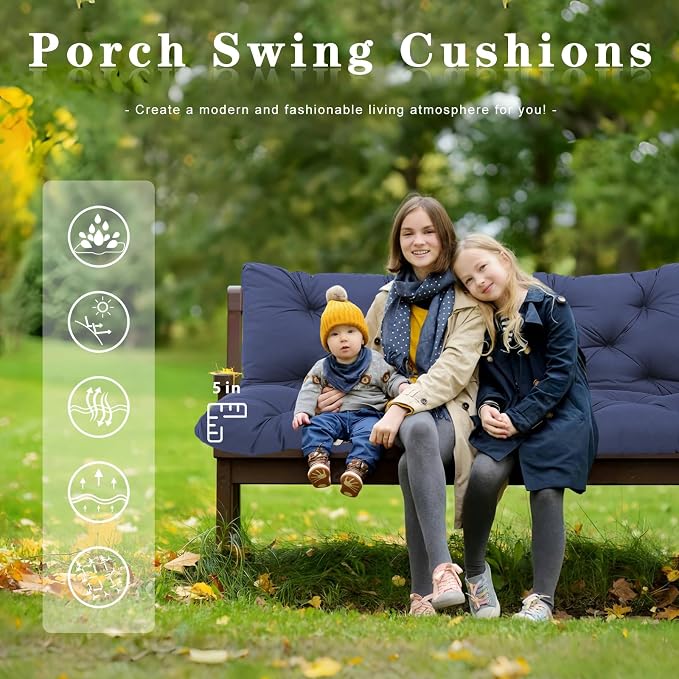 Replacement Cushions for Outdoor Furniture 48 Inch Waterproof Porch Swing Cushions 2 Seater with Backrest Extra 5" Thicken Durable Patio Long Bench Cushions(Navy Blue 48×40×5inch)