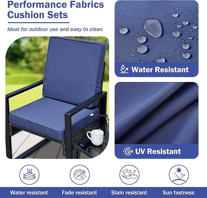 IPYNBAP Outdoor Cushions, Outdoor Chair Cushions 24x24x4 Inch, Cushions for Outdoor Furniture with Removable Cover, Waterproof & Fade Resistant Outdoor Seat Cushions for Patio, Lawn, Navy Blue