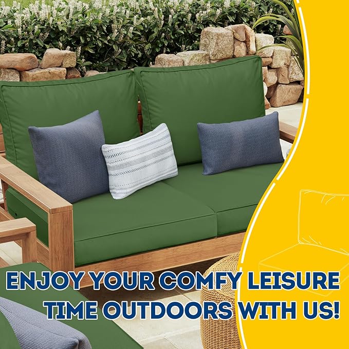 AAAAAcessories Outdoor Deep Seat Cushions with Double Welted Pillow, Waterproof, Fade-Resistant Patio Furniture Replacement Cushions, 23.5" x 25.5" x 5" + 23.5" x 19", Dark Moss Green