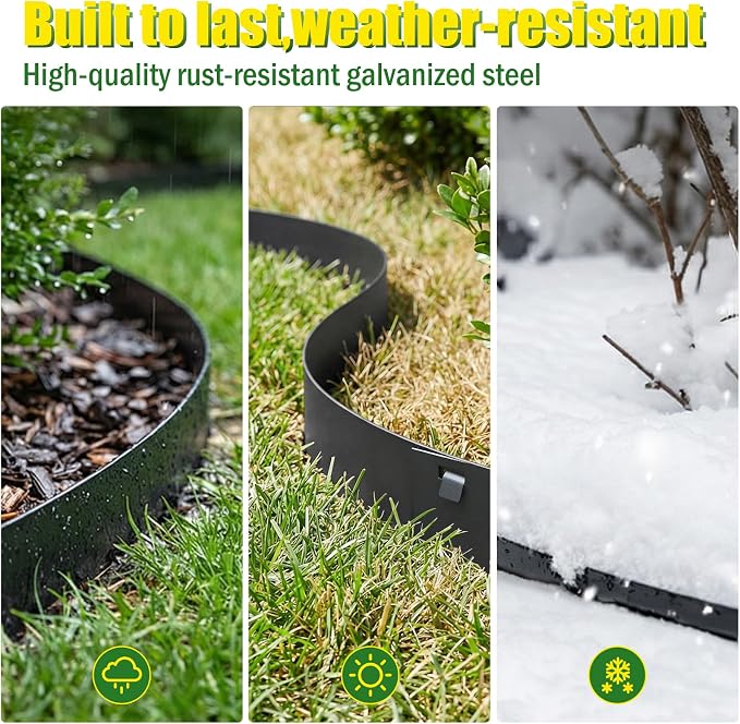 20ft. Metal Landscape Edging, Black Galvanized Steel Landscape Edging with a Pair of Gloves, Bendable Hammer-in Metal Lawn Edging for Fence and Flower Beds (6 Pack, 40 x 8 inches)