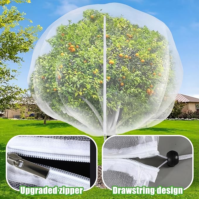 20 x 16.4 ft Large Fruit Tree Netting for Protecting Fruit from Squirrels Birds Bug Deer & Rat Garden Mesh Netting with Zipper and Drawstring for Blueberry Peach Apple Garden Bushes