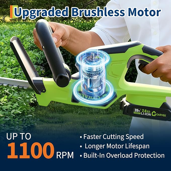 Hedge Trimmer Cordless, 22 Inch Electric Hedge Trimmer, 20V Bush Trimmers with 2 2.0Ah Batteries and Charger, Handheld Electric Trimmers, Lightweight and Easy to Use, for Garden, Horticulture, Lawns