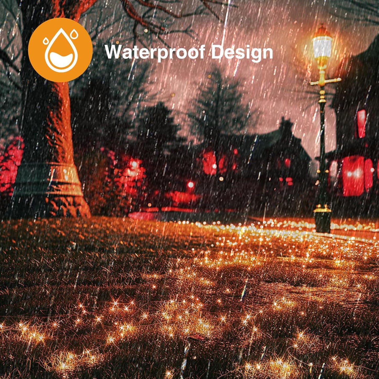 kolpop Orange Solar Fairy Lights Outdoor Waterproof, 3 Pack 33FT 80LED Solar Powered String Light, 8 Modes Copper Wire Solar Twinkle Lighting for Halloween Tree Garden Yard Outside