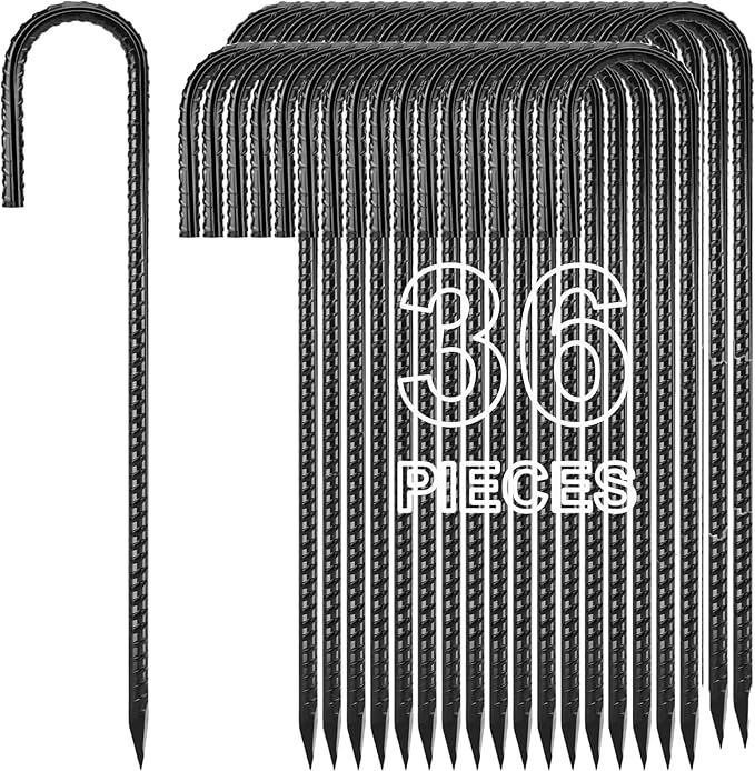 Homwin 12 inches Ground Stakes 36-Pack J Hook Rebar 5/16" Diameter Tent Stakes Heavy Duty Metal Stake for Outdoor Decorations, Yard Inflatables and Chain Link Fence