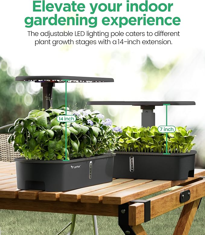 LETPOT LPH-Air Hydroponics Growing System Kits, APP & WiFi Controlled Smart Indoor Garden with 24W Grow Light Full Spectrum, 10 Pods Planter Indoor Gardening for Gifts, Kitchen, Vegetable (Black)