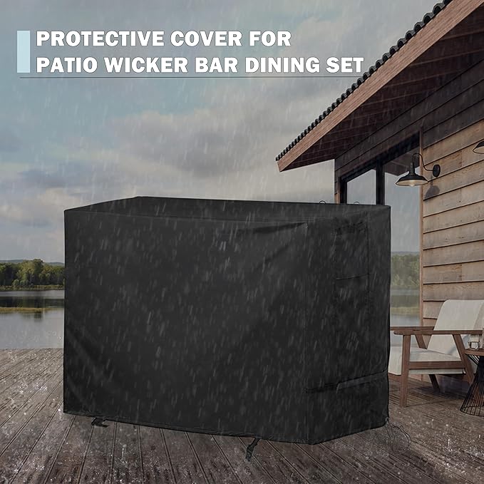 Patio High Top Dining Set Cover, Outdoor Bar Height Table and Chairs Cover for 7-Piece Wicker Bar Dining Set/Patio Dining Table and Chairs Set for 6