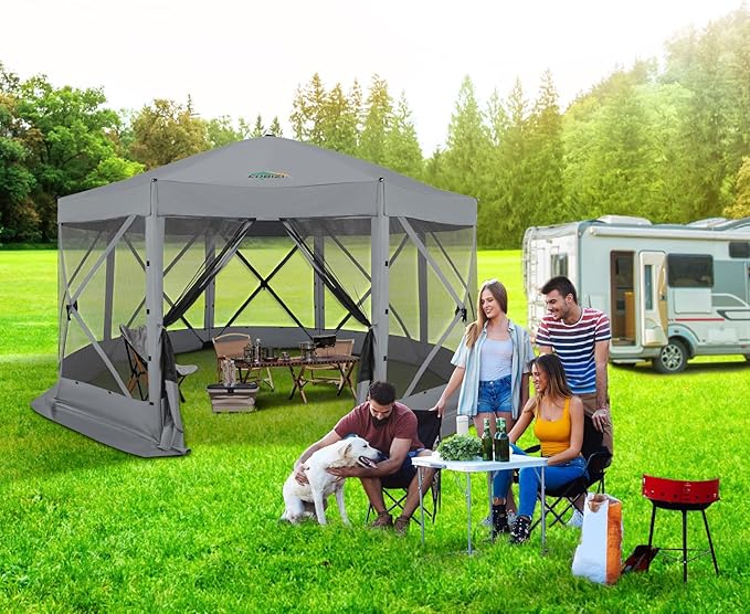 COBIZI 15x15 FT Pop Up Gazebo - Canopy Tent, Large Gazebos On Clearance,Instant Screened in Gazebo,carpas para Patio,Portable Screen Tents for 12-15 Persons Outdoor Camping, Backyard,Gray