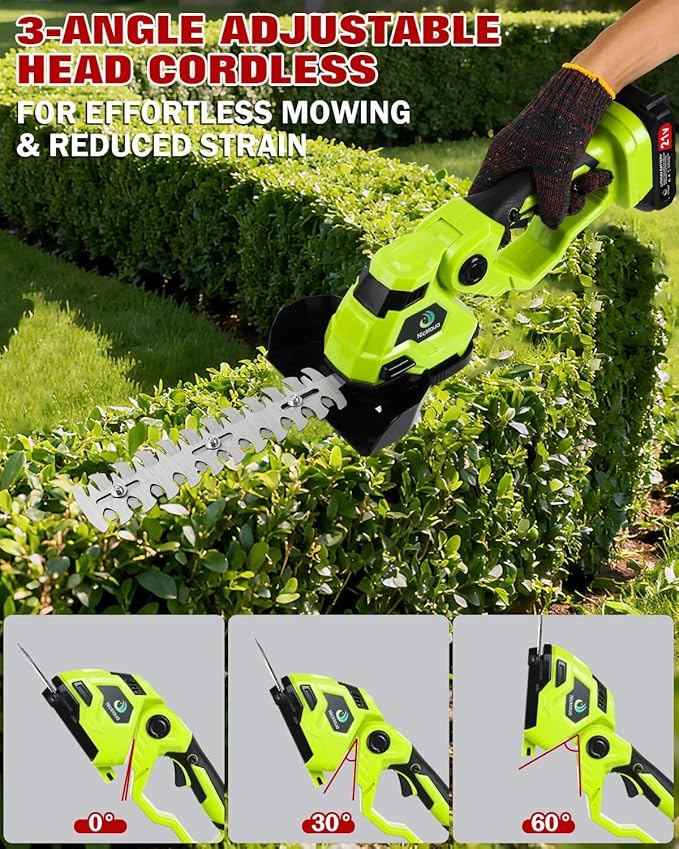 Cordless Hedge Trimmer，2-in-1 Bush Trimmer，Cordless Grass Shear & Shrubbery Trimmer with Dual-Action Blade Cutting Capacity,Hedge Shear with 2 PCS Rechargeable Battery and Charger for Garden,Lawn.