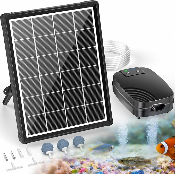 POPOSOAP 4W Solar Pond Aerator, Solar Air Pump for Pond with 2200 mAh Battery Backup, 3 Modes & Separated Solar Panel for Small Outdoor Pond Fish Tank Hydroponics P9235