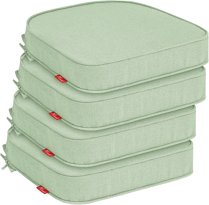 Outdoor Chair Cushions Set of 4, 19x19 Inch U-Shape Patio Seat Cushions with Ties, Water & Fade Resistant High Density Foam Cushions for Garden Patio Chairs, Light Green