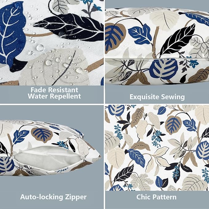 LVTXIII 2 Pack Outdoor Throw Pillow Covers for Patio Furniture, 16x16 Inch Square Pillow Case, Water-Repellent Cushion Covers for Garden, Porch, Sofa, Breeze Leaves Beige