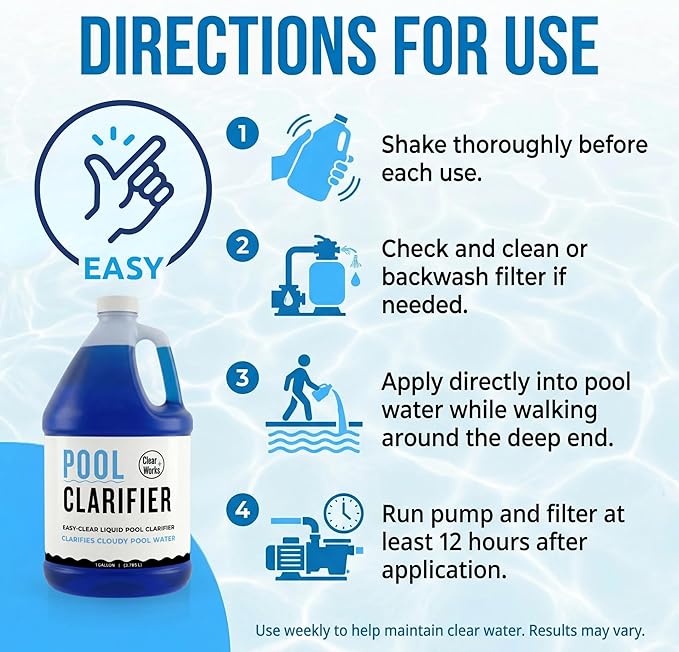 Pool Clarifier, Water Clarifier for Pool, Pool Water Clarifier for Above Ground & Inground Pools, 1 Gallon (128 fl oz), Clears Cloudy Pool Water, Chlorine & Saltwater Compatible