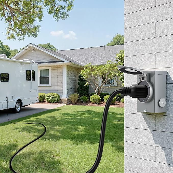 VEVOR 30 Amp Generator Cord and Power Inlet Box, 50 FT, 125/250V NEMA L14-30P to L14-30R Heavy Duty Extension Power Cord, SJTW 10 Gauge 7500W, Pre-Drilled Inlet Box, for Generator to House, ETL Listed