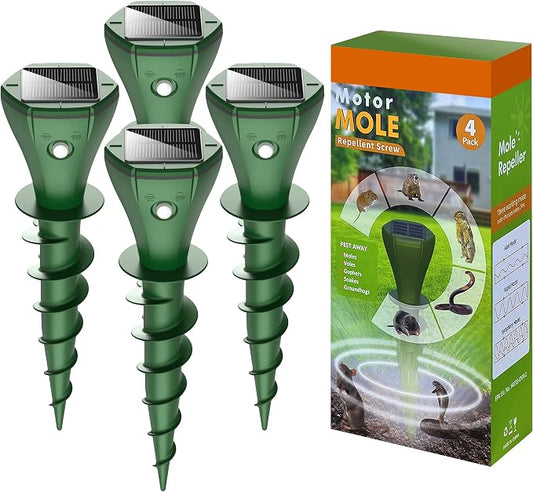 Solar Pest Repeller Stakes (4 Pack) – Outdoor Garden and Lawn Ground Stakes Rodent Deterrent for Moles, Gophers, Snakes and Burrowing Pests