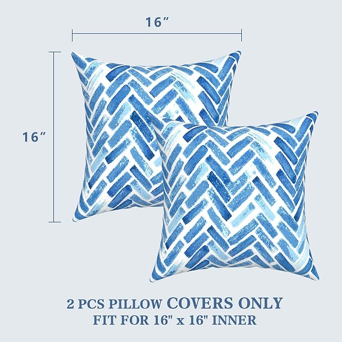 LVTXIII 2 Pack Outdoor Throw Pillow Covers for Patio Furniture, 16x16 Inch Square Pillow Case, Water-Repellent Cushion Covers for Garden, Porch, Sofa, Blue Bricks