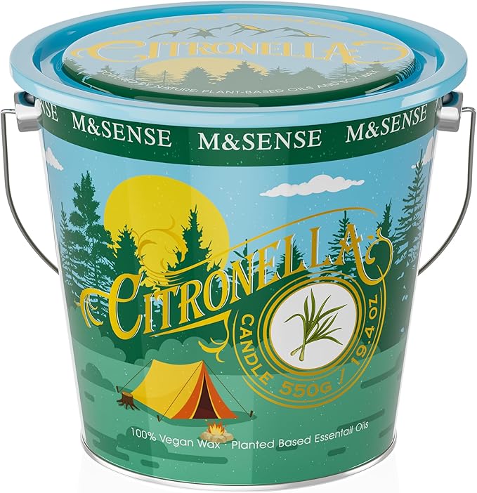 M&SENSE Citronella Candles Outdoor, 120 Hours Burn Natural Citronella Oil Soy Candle for Patio Camping, 19.4oz Large Long Lasting Lemongrass Summer Candles for Indoor Home Scented