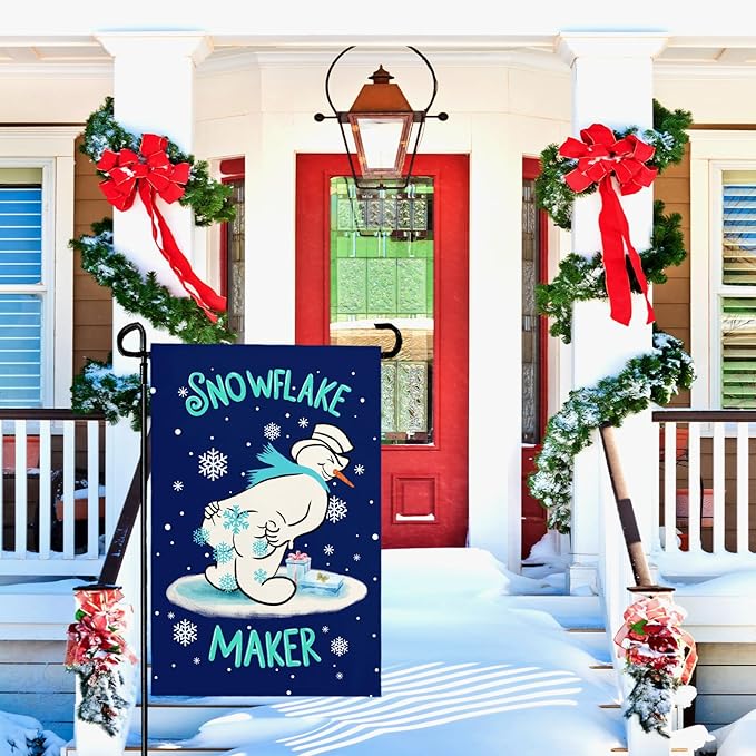 Winter Garden Flag Snowman Snowflake Maker Yard Flags Double Sided Christma Vertical Wall Banners Xmas Gift House Banner for Holiday Farmhouse Outdoor Decoration 12x18 Inch