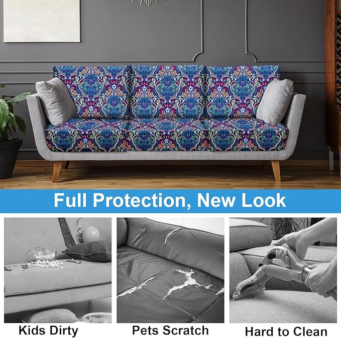 pickyNproud 8Pcs Patio Cushion Covers Stretch Outdoor Couch Cushions Slipcovers Replacement Washable Furniture Protector with Elastic Bottom Sofa Chair Seat Cover, Peacock Blue