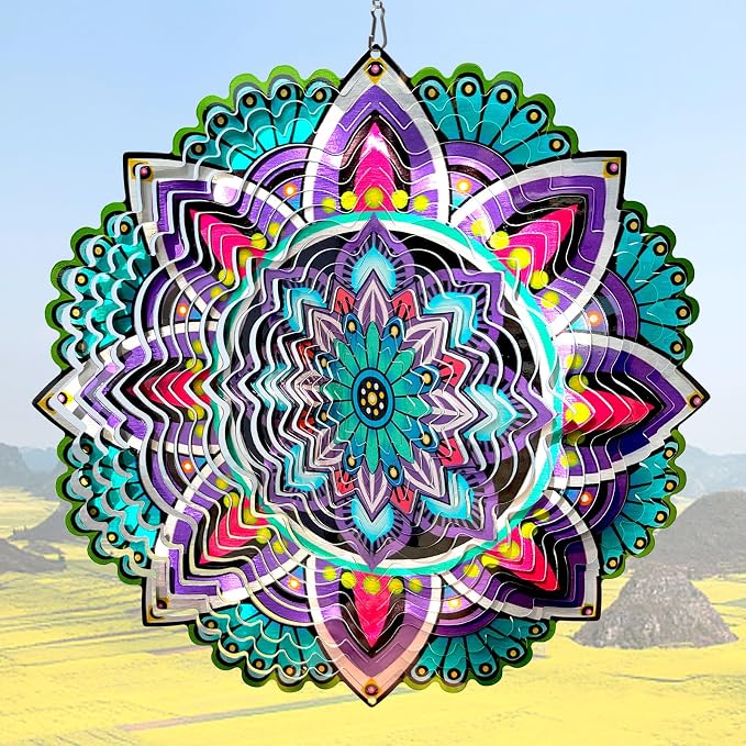 Aoedelyart Hanging Wind Spinners for Yard and Garden Mandala Purple Star,Kinetic Wind Spinners Outdoor Worth Gift Christmas Decorations,12Inch Stainless Steel Wind Spinner for Outdoor&Indoor Decor