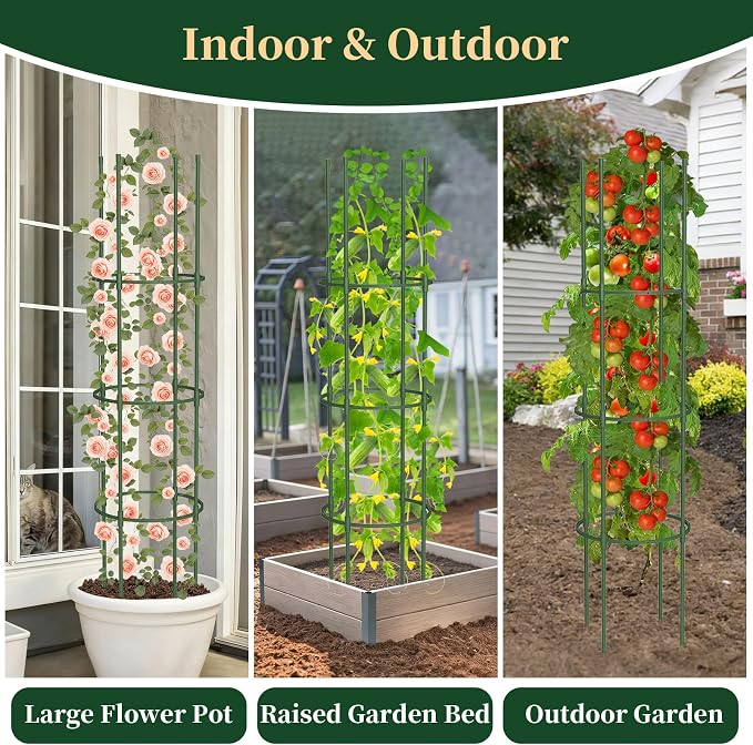 6 Pack Tomato Cages for Garden, 49" Tall Adjustable Heavy Duty Rust Resistant Tomato Trellis, with Upgraded Coupler for Raised Beds & Pots, Plant Stakes and Supports for Climbing Vegetables, Flowers