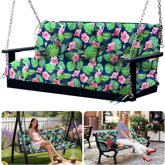 Porch Swing Cushions 3 Seater Replacement Thicken 5" Waterproof & Fade Resistant Swing Cushions for Outdoor Furniture Bench Patio Swing Cushion with Backrest & Ties(Navy Floral 70x40x5inch)