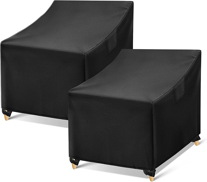 WLEAFJ Outdoor Adirondack Chair Covers Waterproof, Black Lawn Patio Furniture Covers, Heavy Duty Patio Lounge Deep Seat Cover, 2 Pack - 32" W x 37" D x 36" H