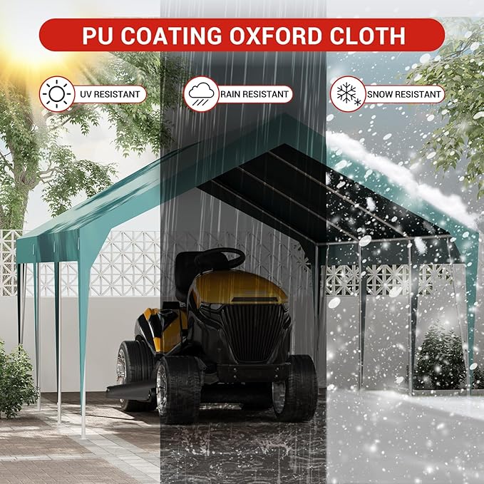 GarveeTech Heavy Duty Carport 10 x 20 ft Portable Garage Car Canopy Waterproof UV Resistant, Outdoor Storage Shed for Car, Motorcycle, Bike, Garden Tools (Green)