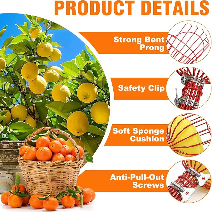 26FT Reach Fruit Picker Pole with Basket Telescoping,5-20FT Fruit Picker Pole with Basket, Apple Picker with Telescoping Long Handle, Fruit Grabber with Sturdy & Adjustable Aluminum Pole for Orange