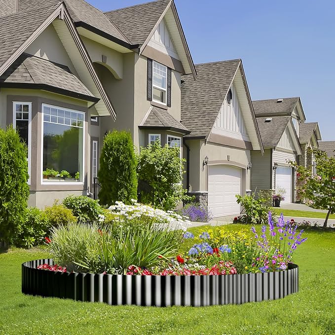 Land Guard Corrugated Garden Edging Border, 12"×100' Landscape Paver Edging, Tall Landscape Edging, Fence for Garden, Flower Bed, Lawn and Landscape Edging (Glossy Black)
