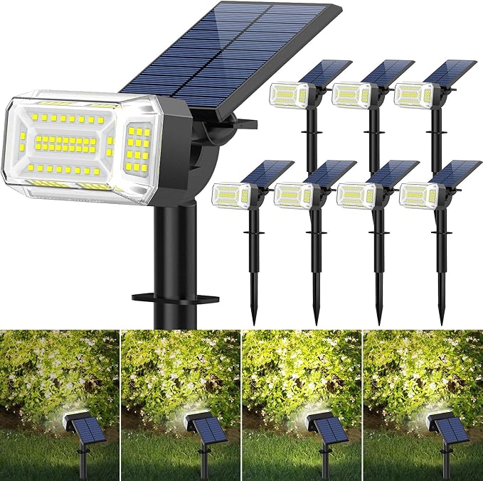 102 LEDs Solar Spot Lights Outdoor, [ 4 Modes/8 Pack] Solar Spotlights Waterproof IP65, Adjustable Light & Panel Landscape Flood Powered Lights for Yard Garden Pathway Wall (Cool White)