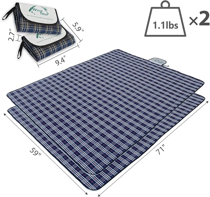 Wind Tour Family Outdoor Waterproof Durable Picnic Blankets with Carry Strap,Foldable 50×70.9 inch Sandproof Beach Mat for Kids Playground Camping Park Hiking Grass Travelling
